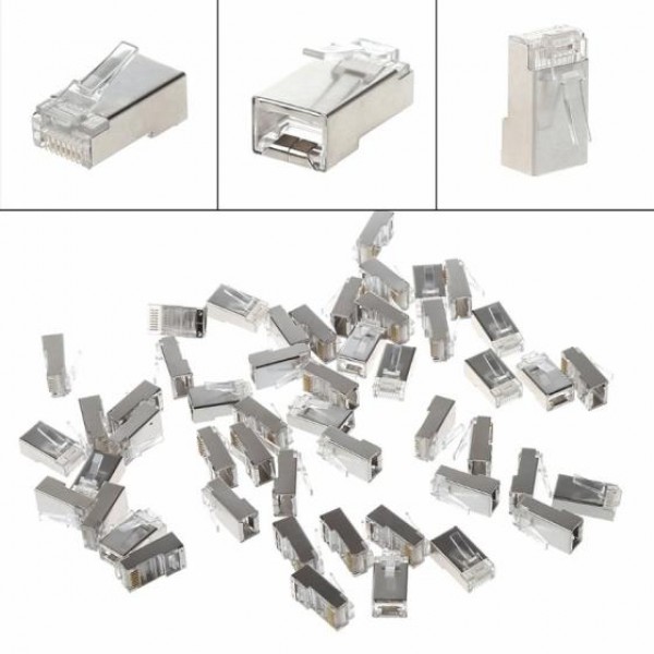 10pcs Shielded RJ45 Crystal Head CAT5 LAN Network Connector 8P8C Gold Plated
